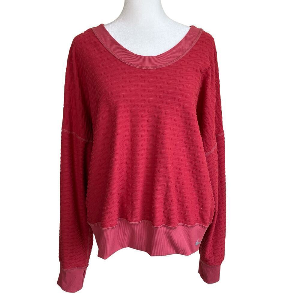 Nike Womens ThermaFIT Element Running Crewneck Top Reversible Pink Terrycloth XL - Picture 2 of 16